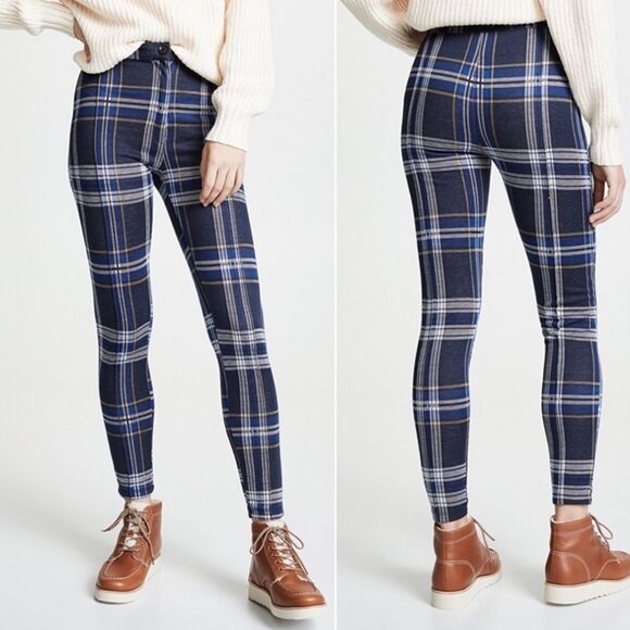 Free People Blue Carnaby Plaid High Waisted Skinny Pants Size 6 - Picture 1 of 7